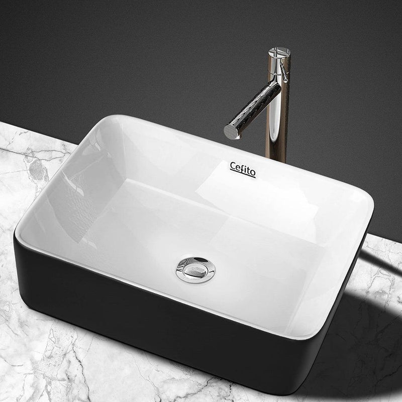 Cefito Ceramic Bathroom Basin Sink Vanity Above Counter Basins Bowl Black White - John Cootes
