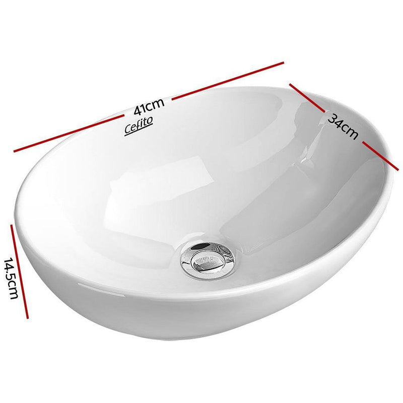 Cefito Ceramic Oval Sink Bowl - White - John Cootes