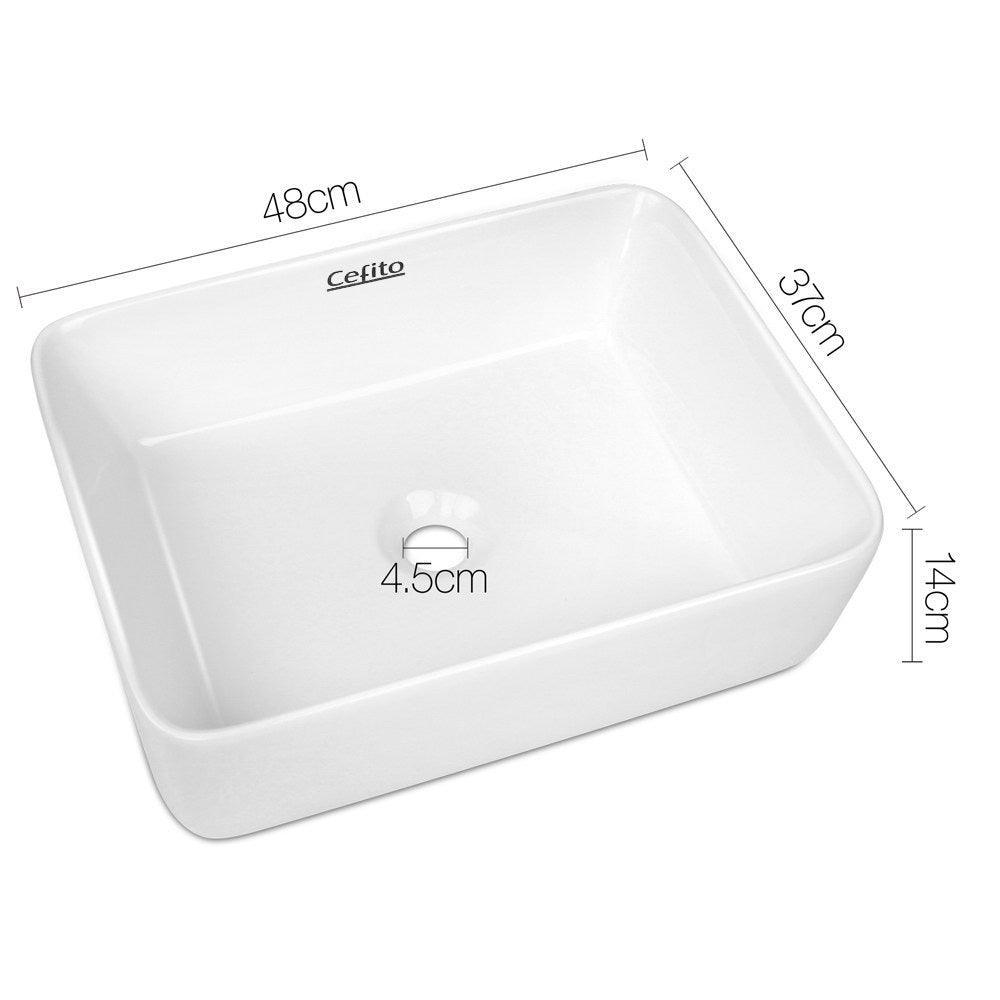 Cefito Ceramic Rectangle Sink Bowl - White - John Cootes