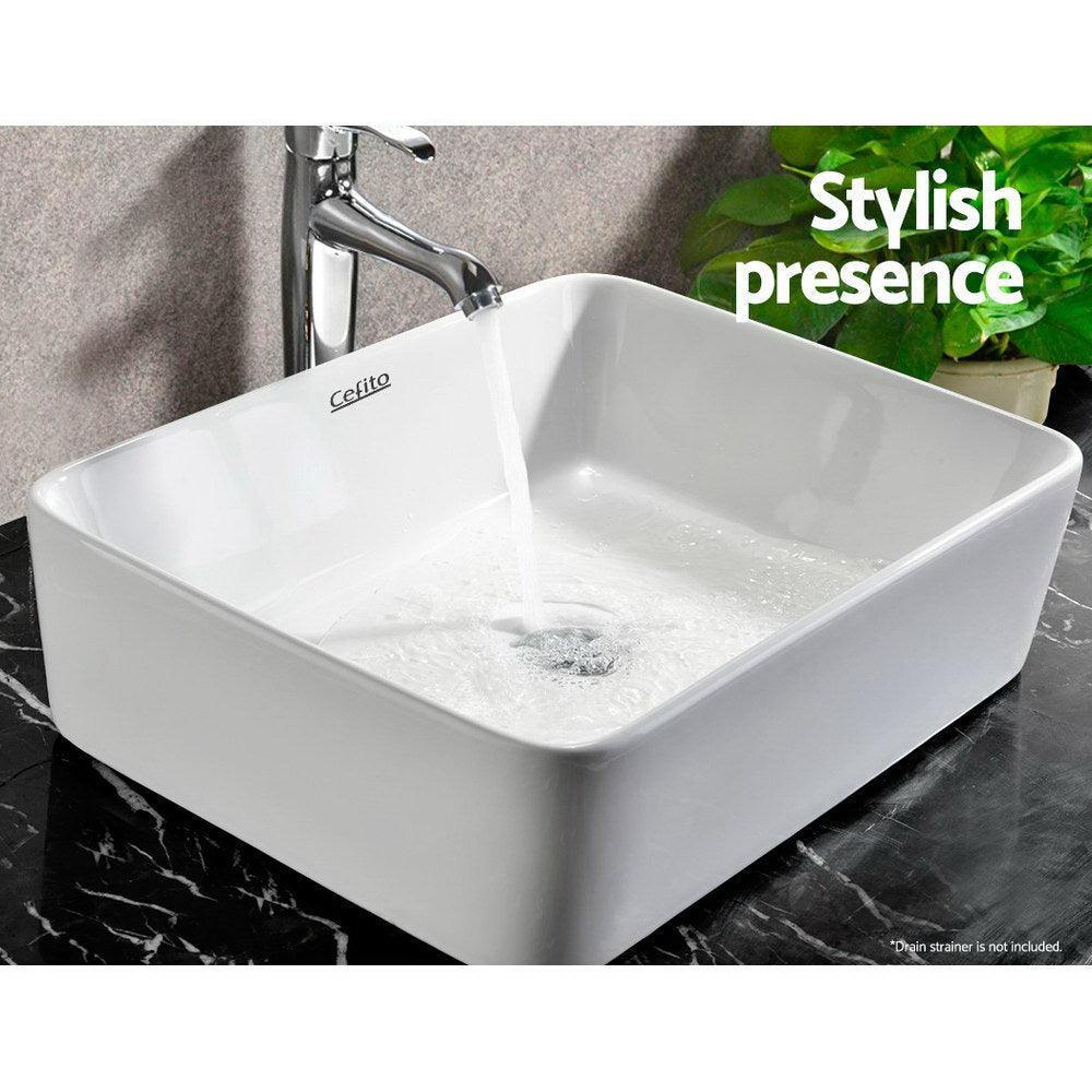 Cefito Ceramic Rectangle Sink Bowl - White - John Cootes