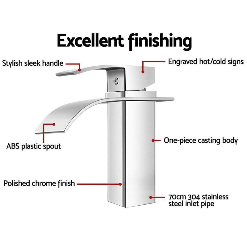 Cefito Mixer Tap Bathroom Taps Faucet Basin Sink Vanity Brass Chrome WELS Silver - John Cootes