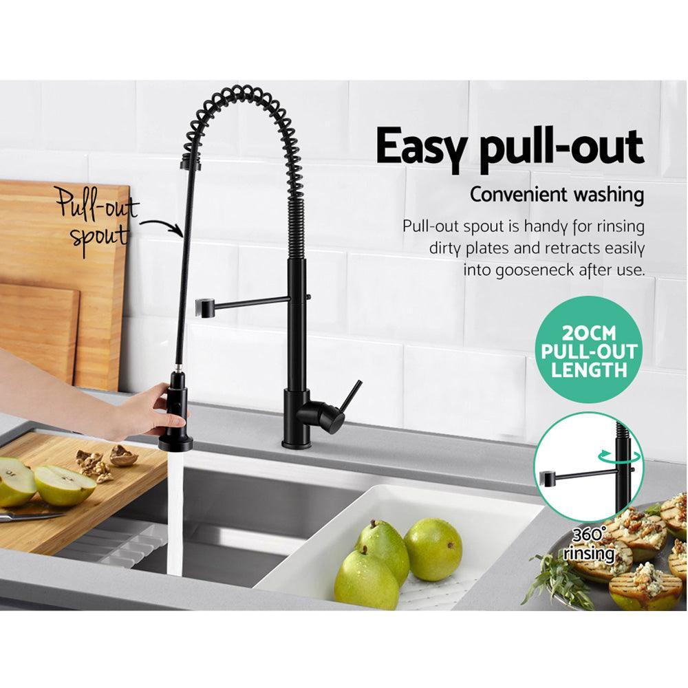 Cefito Pull Out Kitchen Tap Mixer Basin Taps Faucet Vanity Sink Swivel Brass WEL In Black - John Cootes