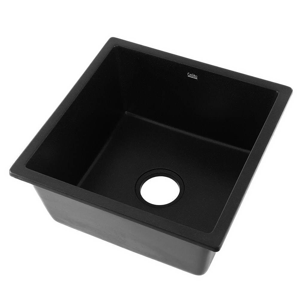 Cefito Stone Kitchen Sink 450X450MM Granite Under/Topmount Basin Bowl Laundry Black - John Cootes