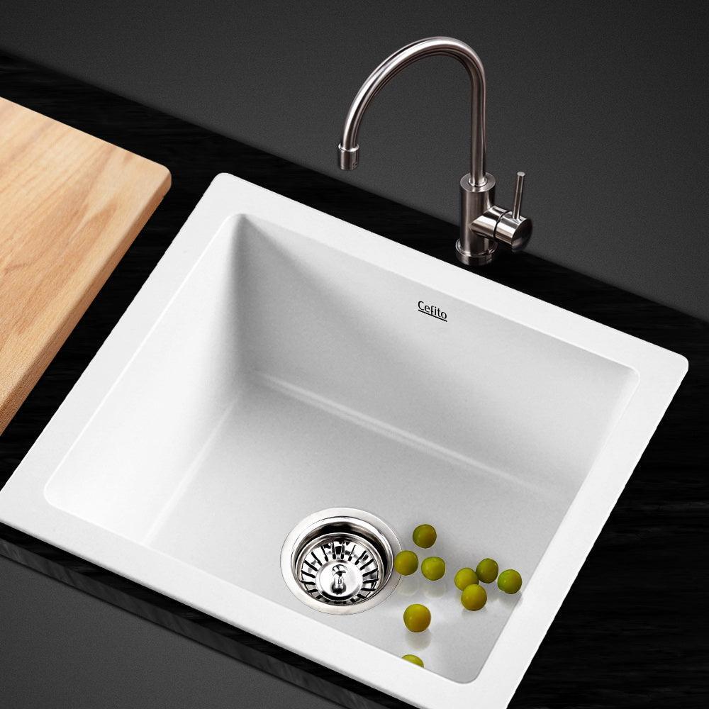 Cefito Stone Kitchen Sink 460X410MM Granite Under/Topmount Basin Bowl Laundry White - John Cootes