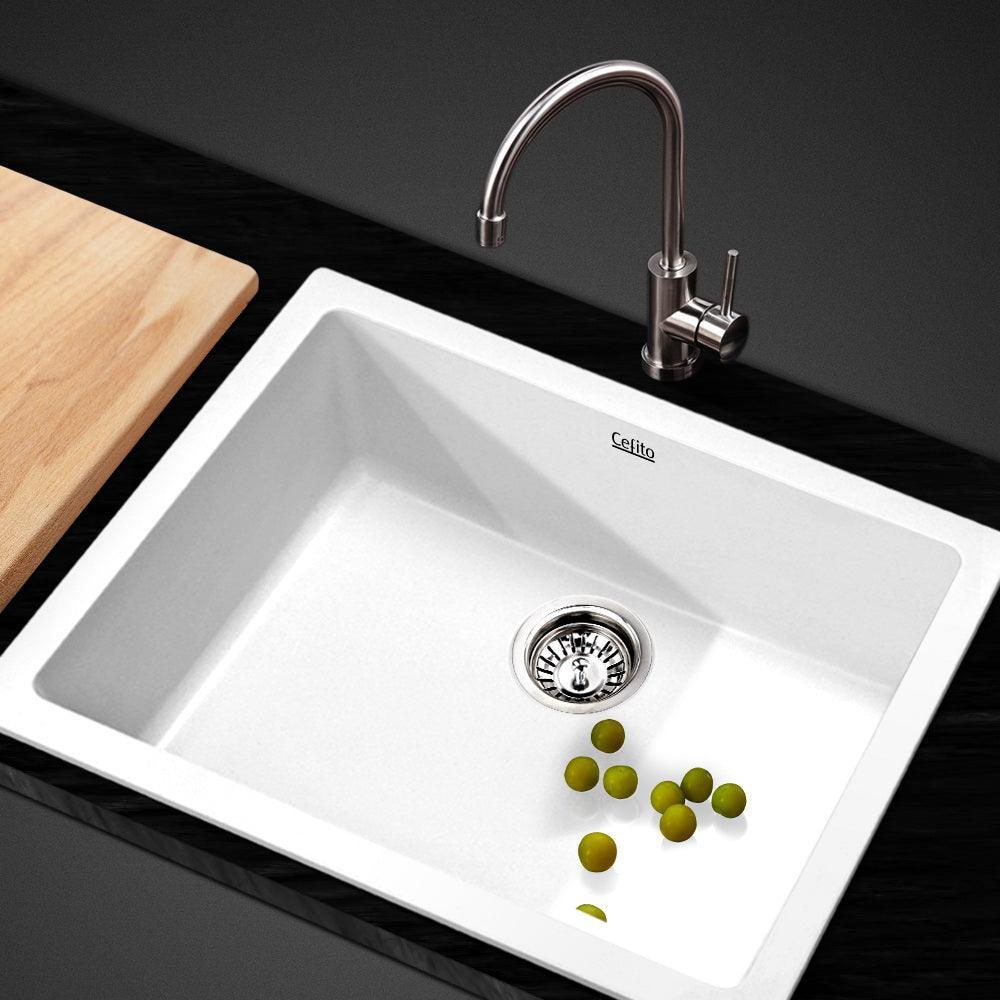 Cefito Stone Kitchen Sink 610X470MM Granite Under/Topmount Basin Bowl Laundry White - John Cootes