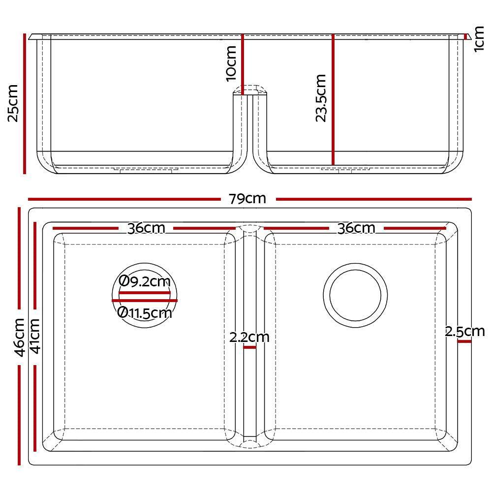 Cefito Stone Kitchen Sink 790X460MM Granite Under/Topmount Basin Double Bowl Black - John Cootes