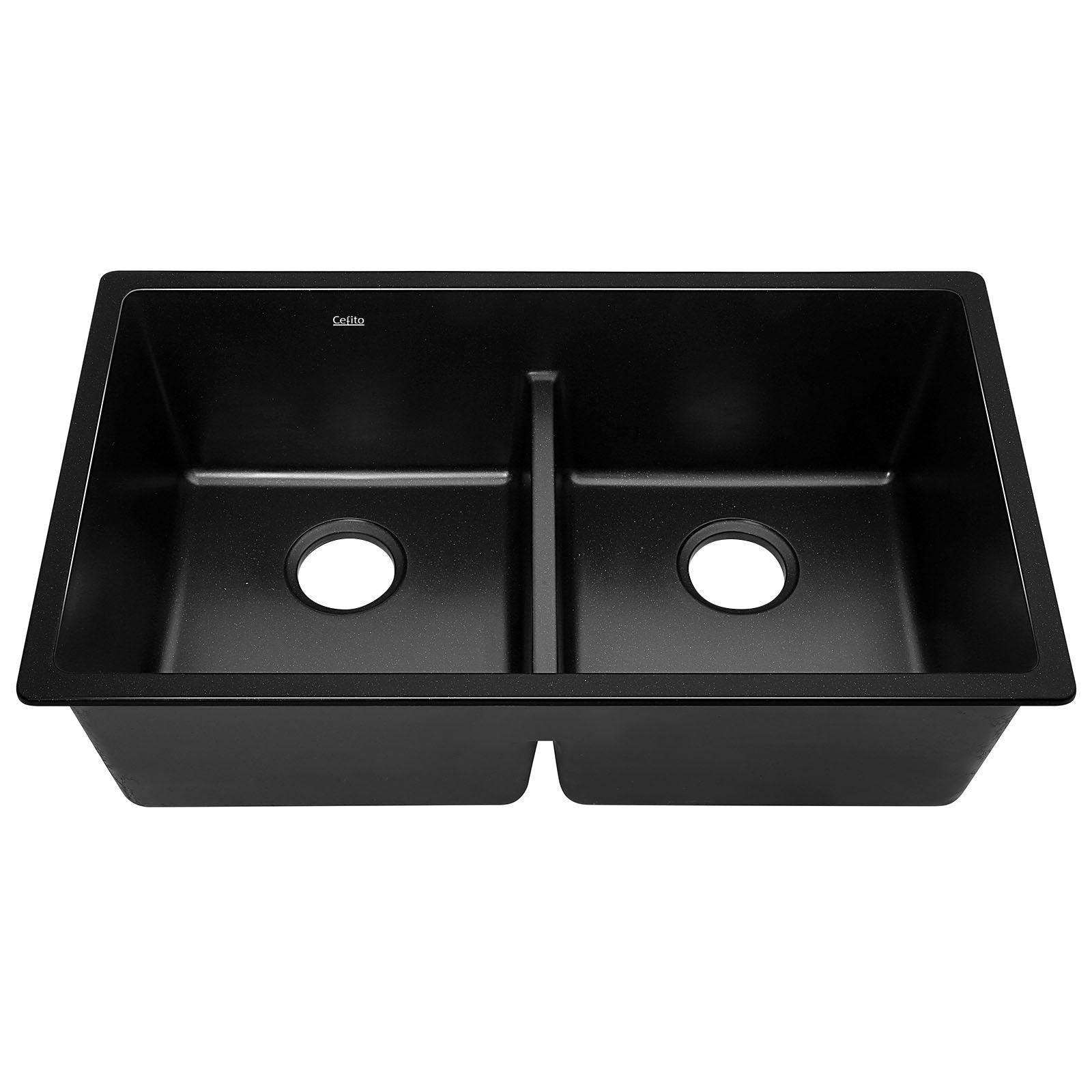 Cefito Stone Kitchen Sink 790X460MM Granite Under/Topmount Basin Double Bowl Black - John Cootes