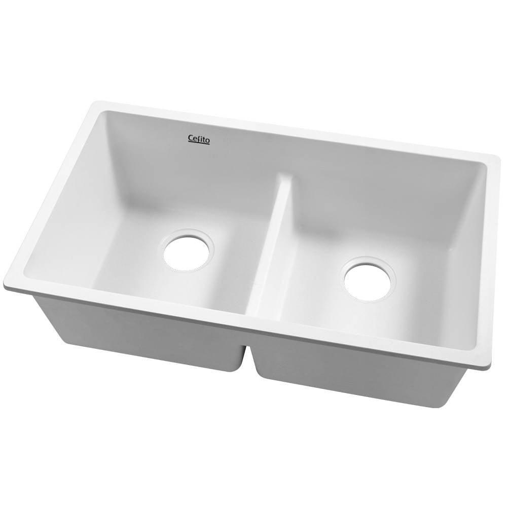 Cefito Stone Kitchen Sink 790X460MM Granite Under/Topmount Basin Double Bowl White - John Cootes