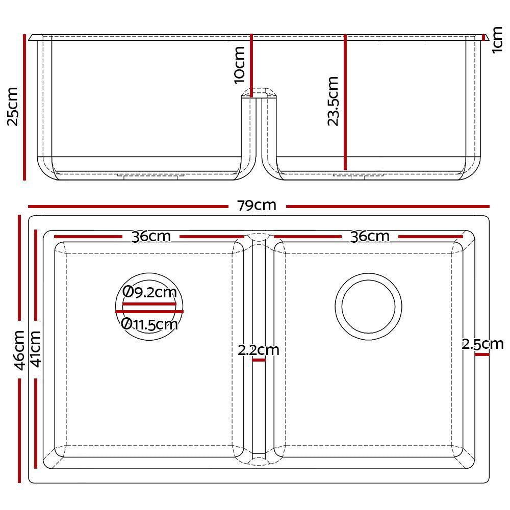 Cefito Stone Kitchen Sink 790X460MM Granite Under/Topmount Basin Double Bowl White - John Cootes