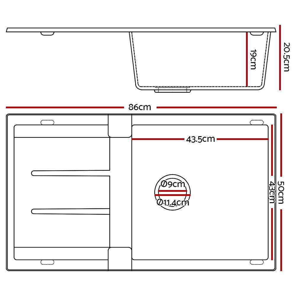 Cefito Stone Kitchen Sink 860X500MM Granite Under/Topmount Basin Bowl Laundry Black - John Cootes