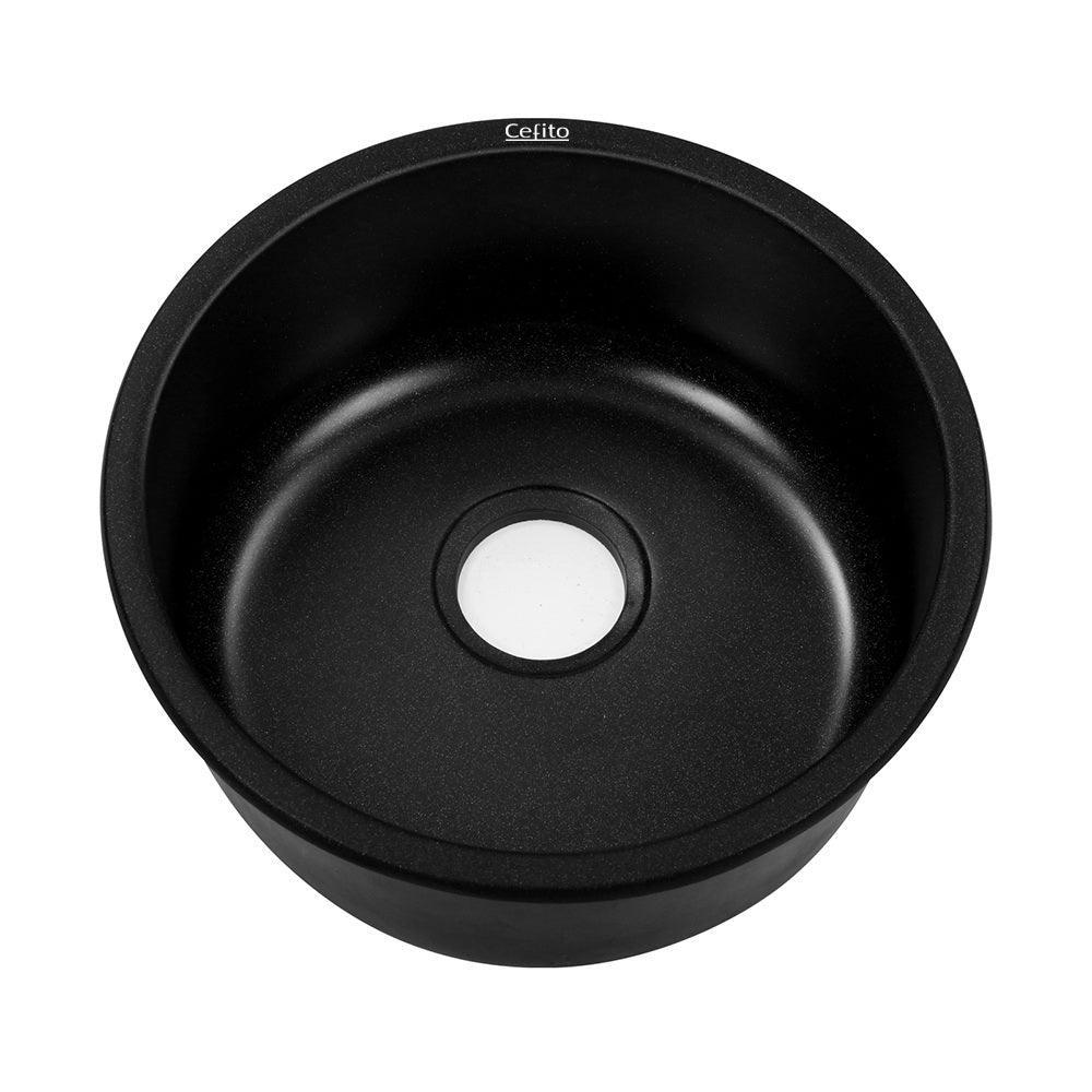 Cefito Stone Kitchen Sink Round 430MM Granite Under/Topmount Basin Bowl Laundry Black - John Cootes