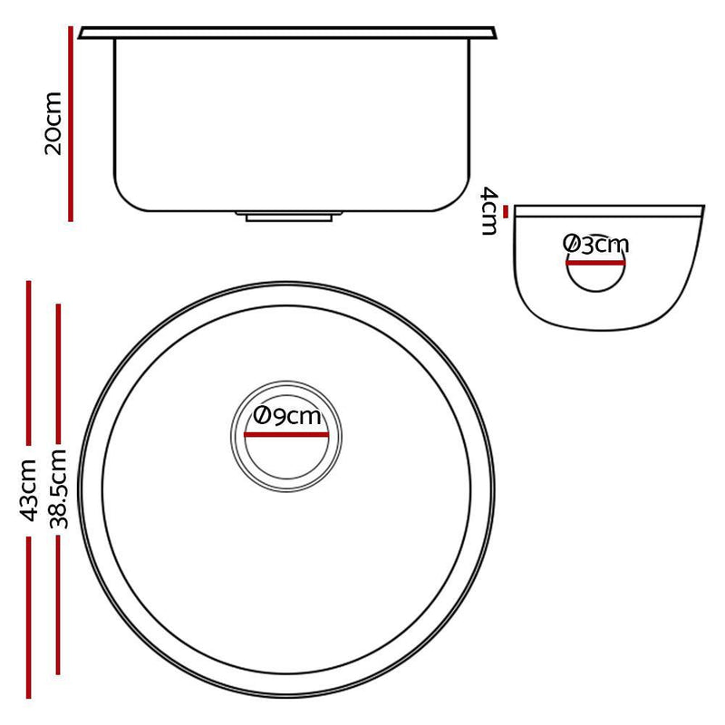 Cefito Stone Kitchen Sink Round 430MM Granite Under/Topmount Basin Bowl Laundry Black - John Cootes