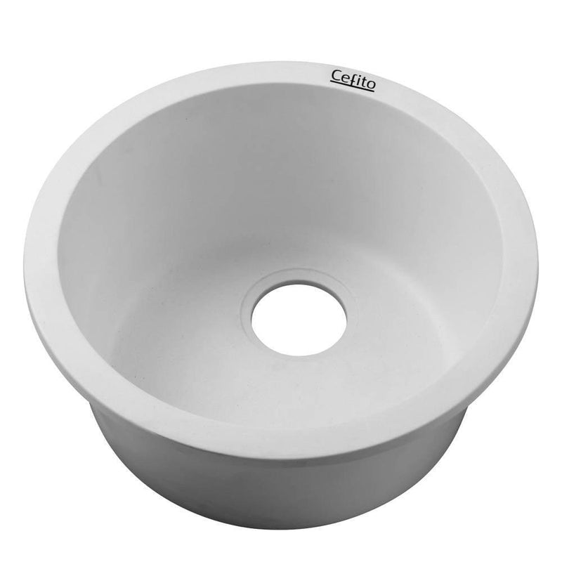 Cefito Stone Kitchen Sink Round 430MM Granite Under/Topmount Basin Bowl Laundry White - John Cootes