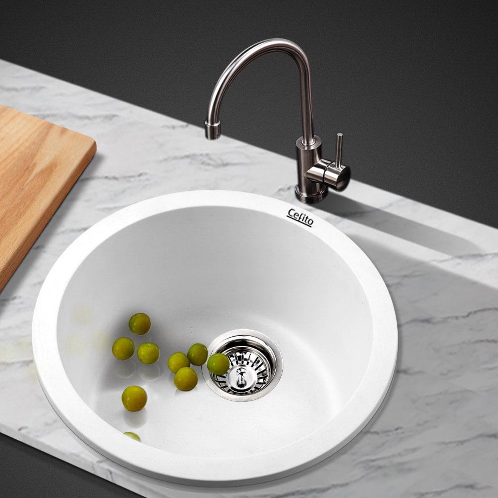 Cefito Stone Kitchen Sink Round 430MM Granite Under/Topmount Basin Bowl Laundry White - John Cootes