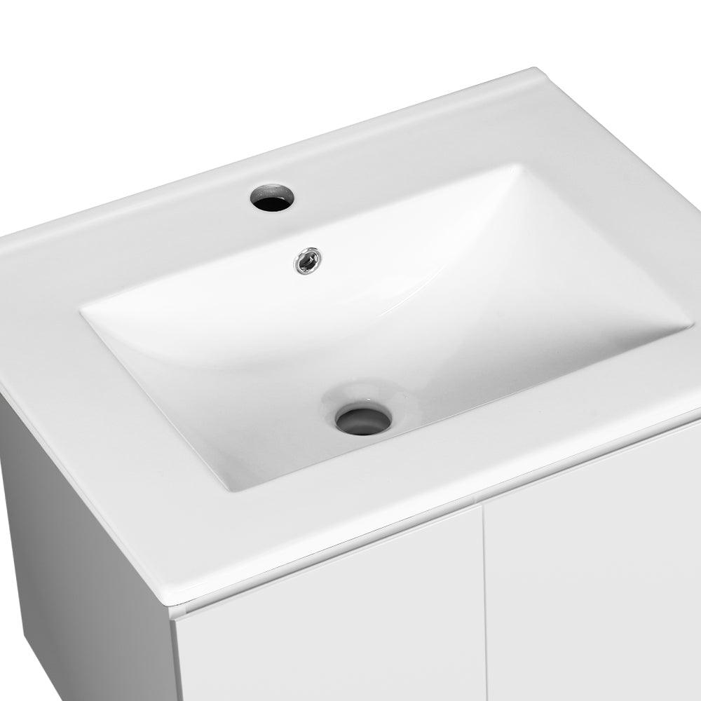 Cefito Vanity Unit Ceramic Basin Cabinet Storage Bathroom Wall Mounted 600mm White - John Cootes