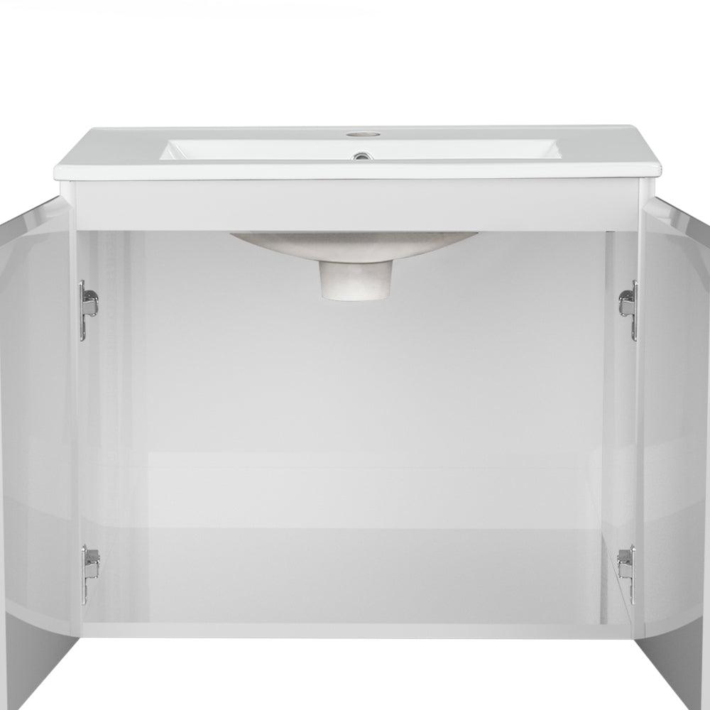 Cefito Vanity Unit Ceramic Basin Cabinet Storage Bathroom Wall Mounted 600mm White - John Cootes