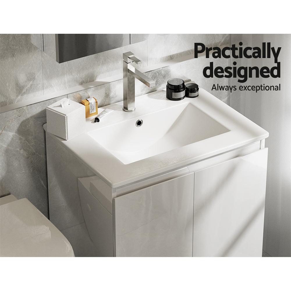 Cefito Vanity Unit Ceramic Basin Cabinet Storage Bathroom Wall Mounted 600mm White - John Cootes