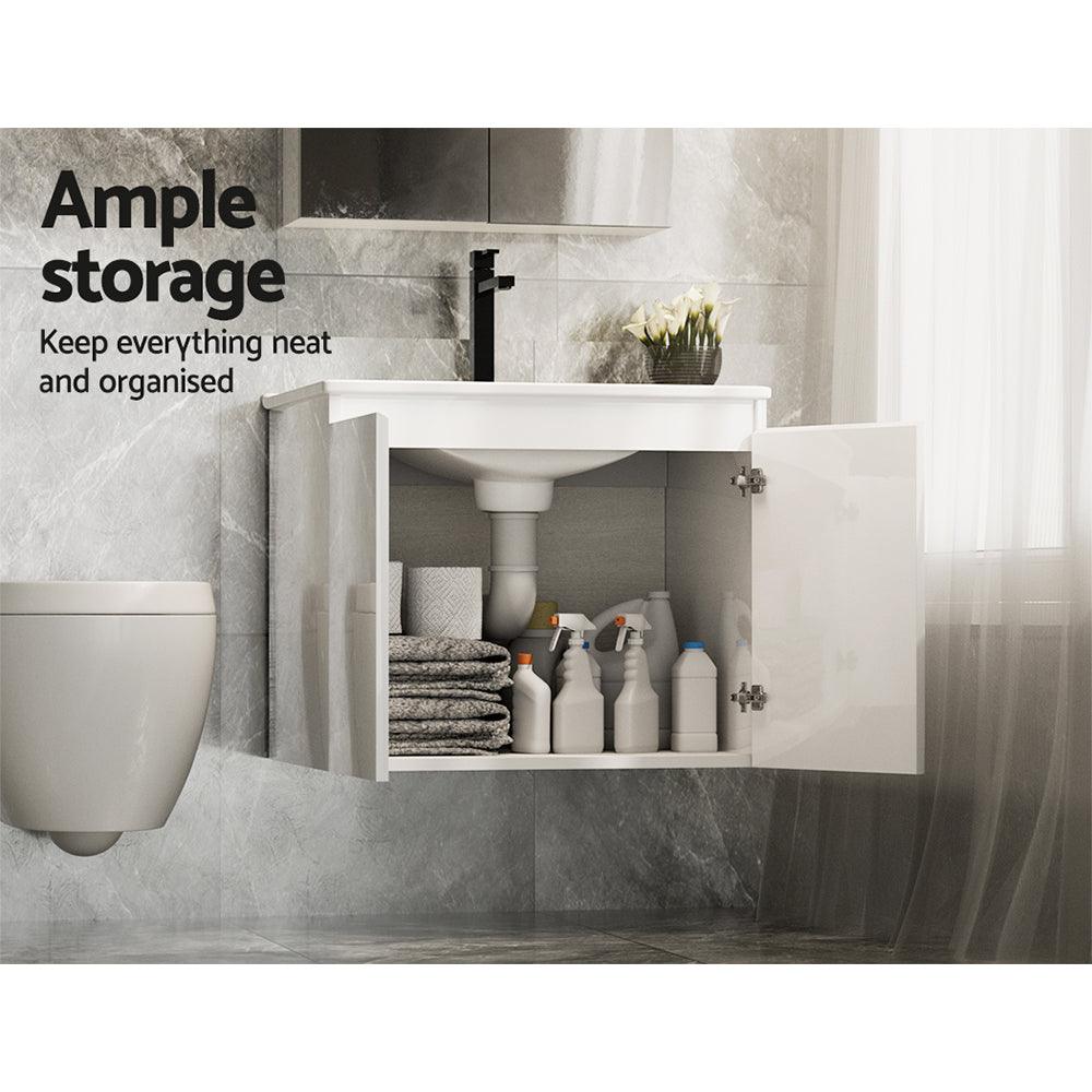 Cefito Vanity Unit Ceramic Basin Cabinet Storage Bathroom Wall Mounted 600mm White - John Cootes