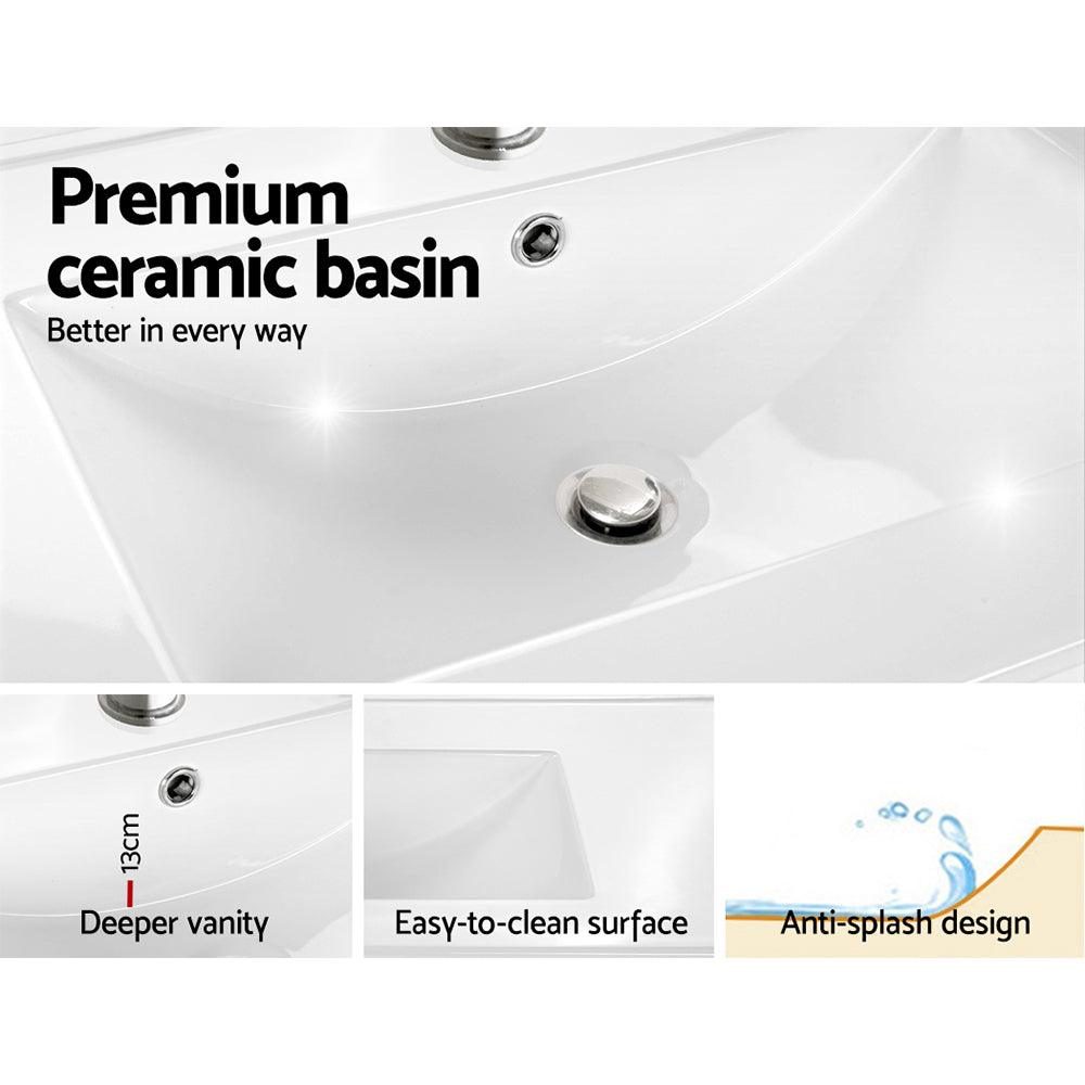 Cefito Vanity Unit Ceramic Basin Cabinet Storage Bathroom Wall Mounted 600mm White - John Cootes