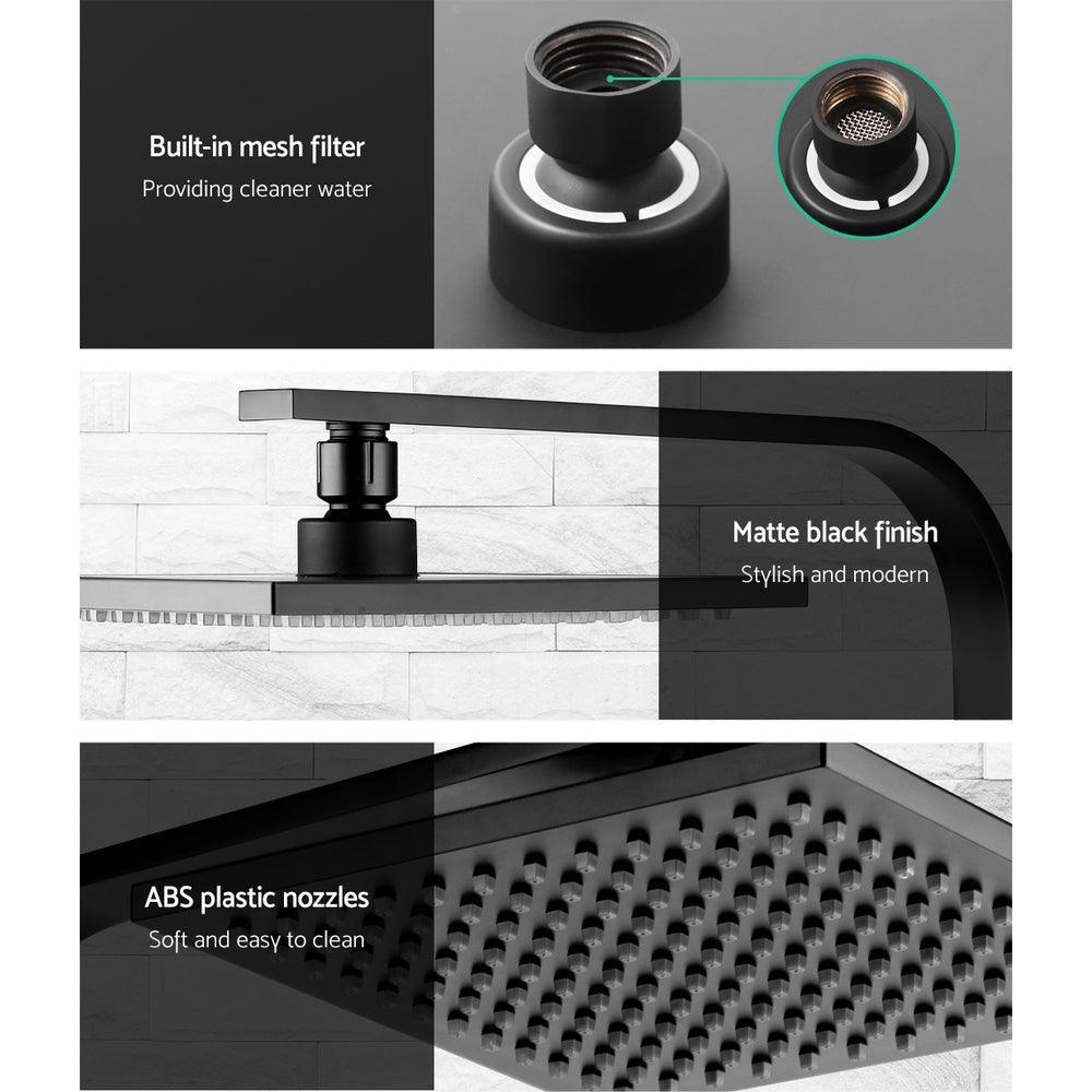 Cefito WElS 8'' Rain Shower Head Set Square High Pressure Wall Arm DIY Black - John Cootes