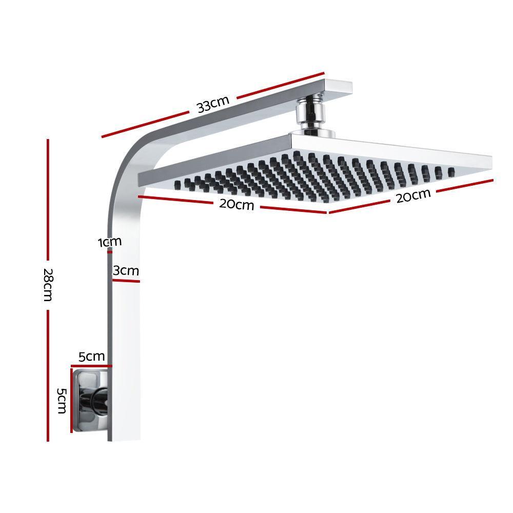 Cefito WElS 8'' Rain Shower Head Set Square High Pressure Wall Arm DIY Chrome - John Cootes