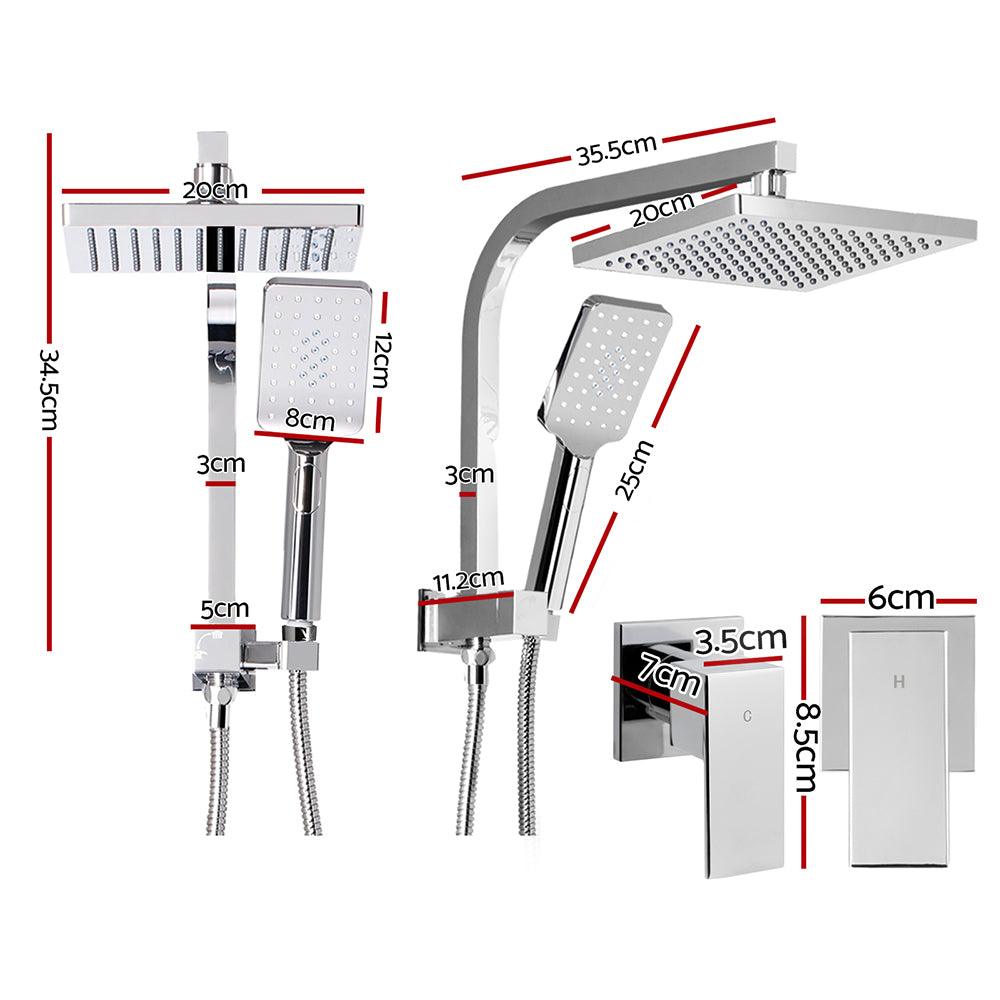 Cefito WELS 8'' Rain Shower Head Taps Square Handheld High Pressure Wall Chrome - John Cootes