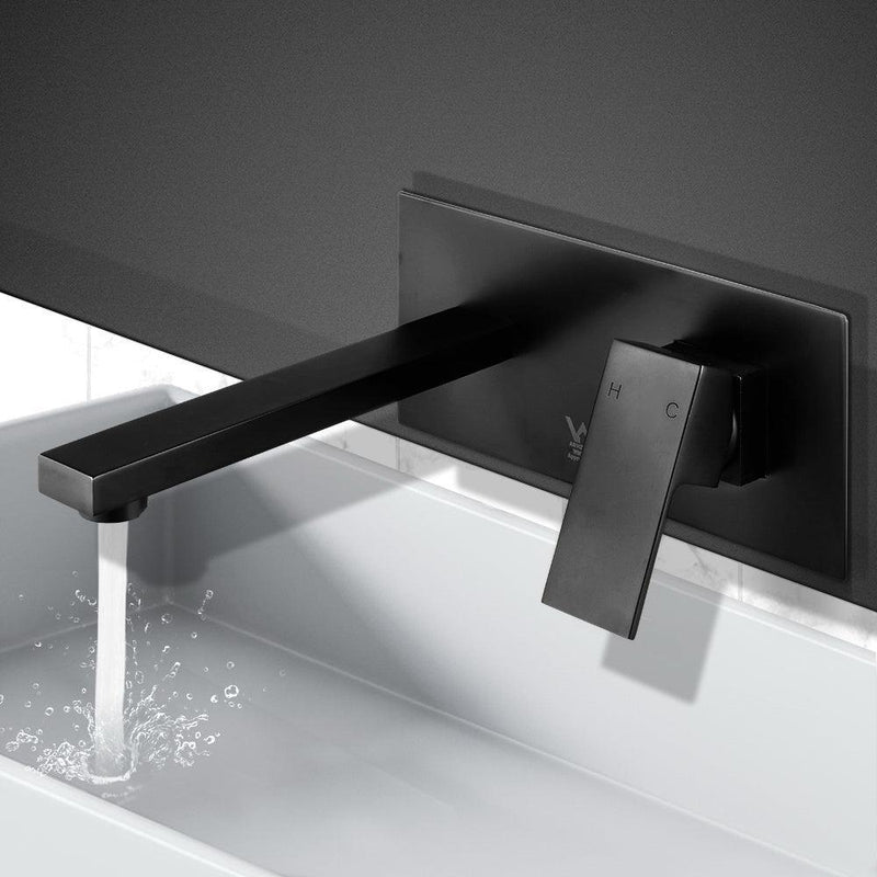 Cefito WELS Bathroom Tap Wall Square Black Basin Mixer Taps Vanity Brass Faucet - John Cootes