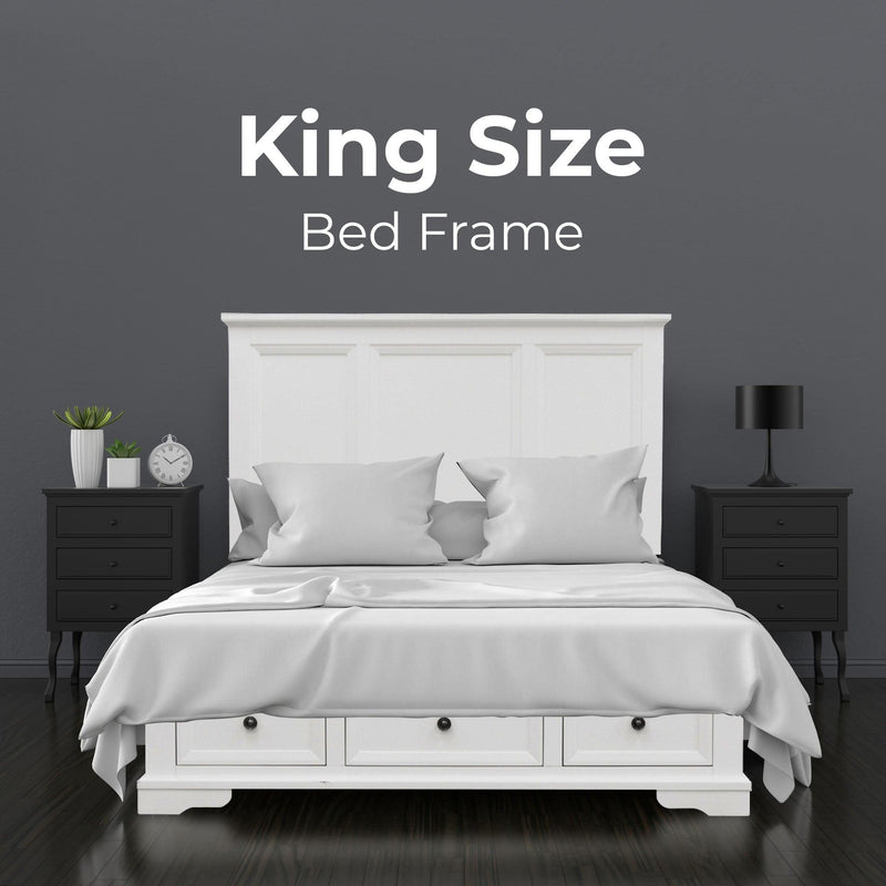 Celosia King Size Bed Frame Timber Mattress Base With Storage Drawers - White - John Cootes