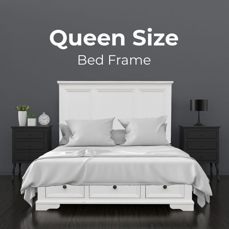 Celosia Queen Size Bed Frame Timber Mattress Base With Storage Drawers - White - John Cootes