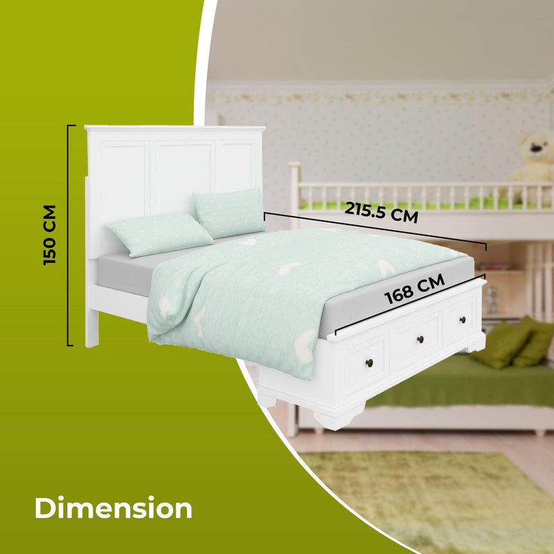 Celosia Queen Size Bed Frame Timber Mattress Base With Storage Drawers - White - John Cootes