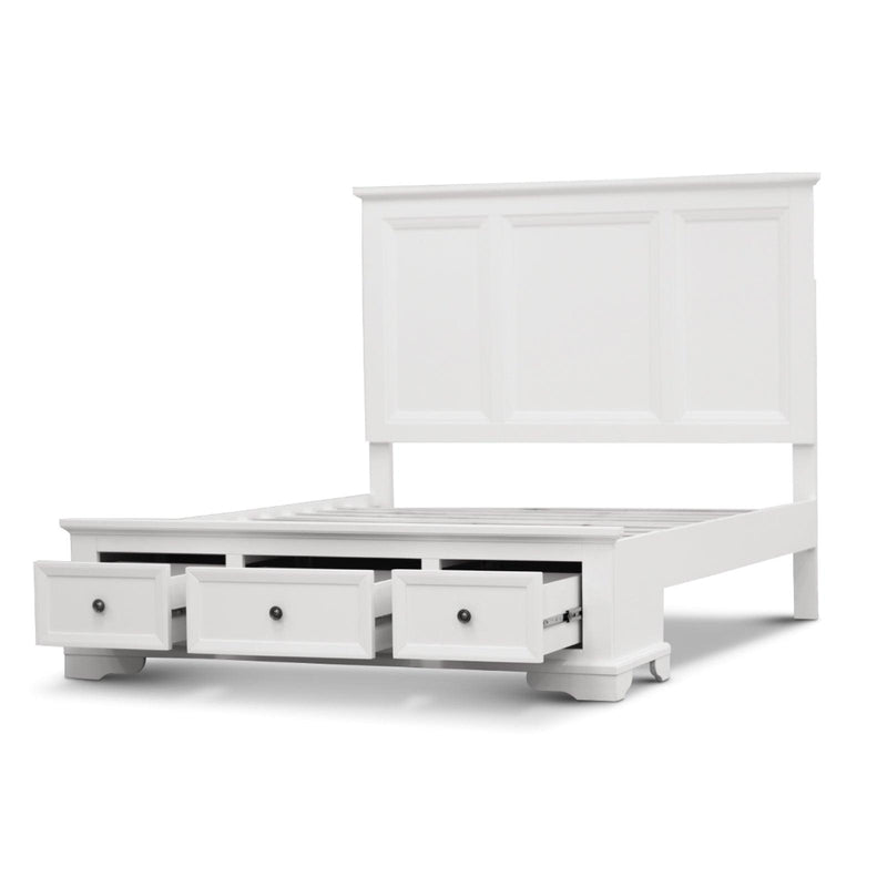 Celosia Queen Size Bed Frame Timber Mattress Base With Storage Drawers - White - John Cootes