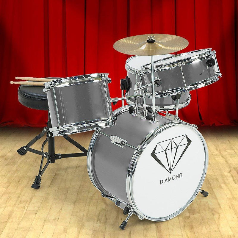 Childrens 4pc Drum Kit - Silver - John Cootes