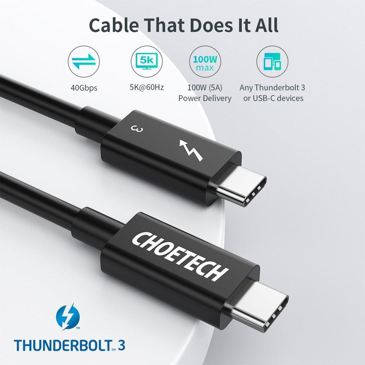 CHOETECH A3009 USB Type C Thunderbolt 3 Cable 5K/60Hz 40Gbps 0.8M Black - John Cootes