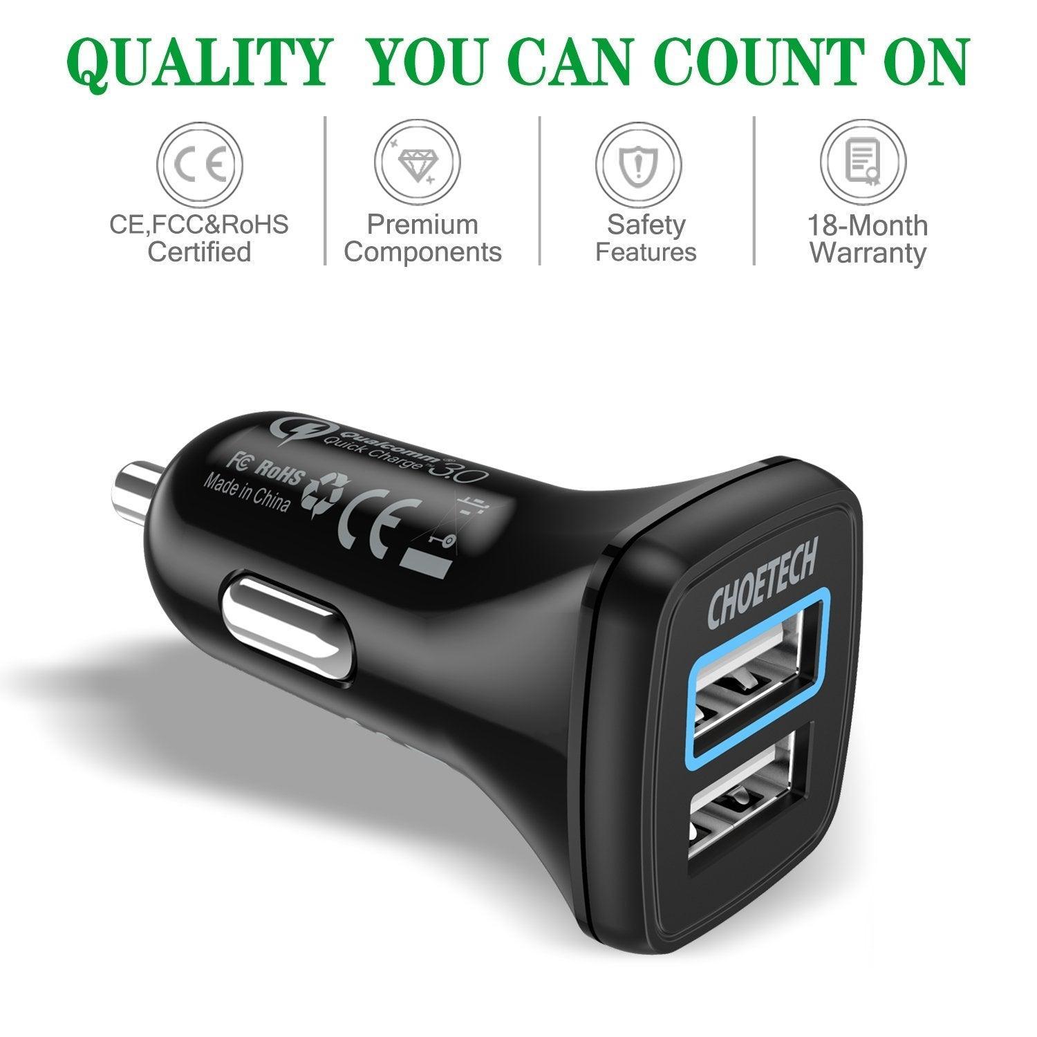 CHOETECH C0051 Quick Charge 3.0 Tech 30W Car Charger - John Cootes