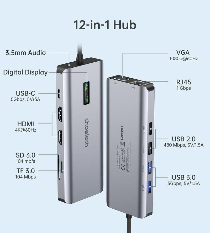 CHOETECH HUB-M26 12-in-1 USB-C Multiport Adapter - John Cootes