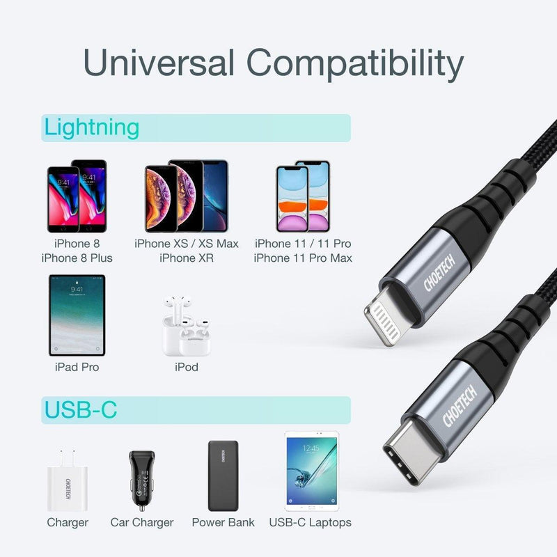 CHOETECH IP0041 USB-C To iPhone MFi Certified Cable 2M - John Cootes