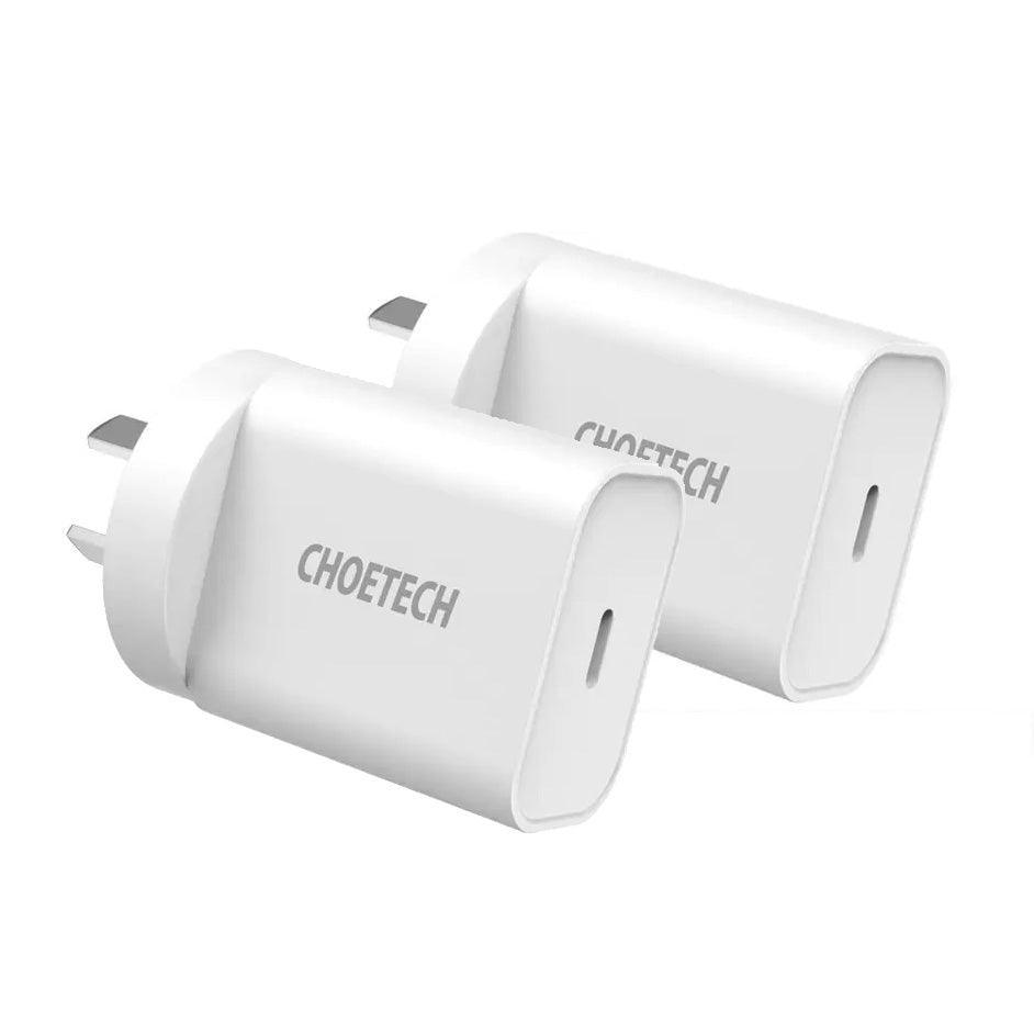 CHOETECH MIX00109 USB-C PD 20W AC Charger Adapter 2-Pack White - John Cootes