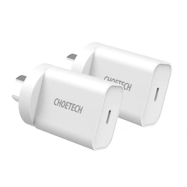 CHOETECH MIX00109 USB-C PD 20W AC Charger Adapter 2-Pack White - John Cootes