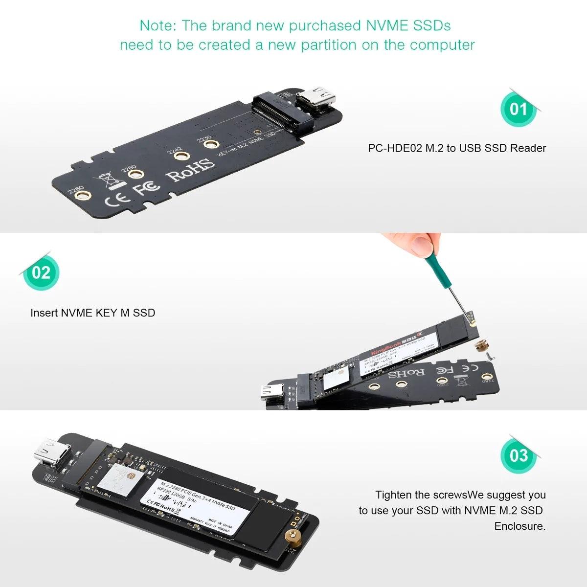 CHOETECH PC-HDE02 M.2 to USB SSD Reader (Enclosure only) Supports M-Key (PCI-E NVMe-based) - John Cootes