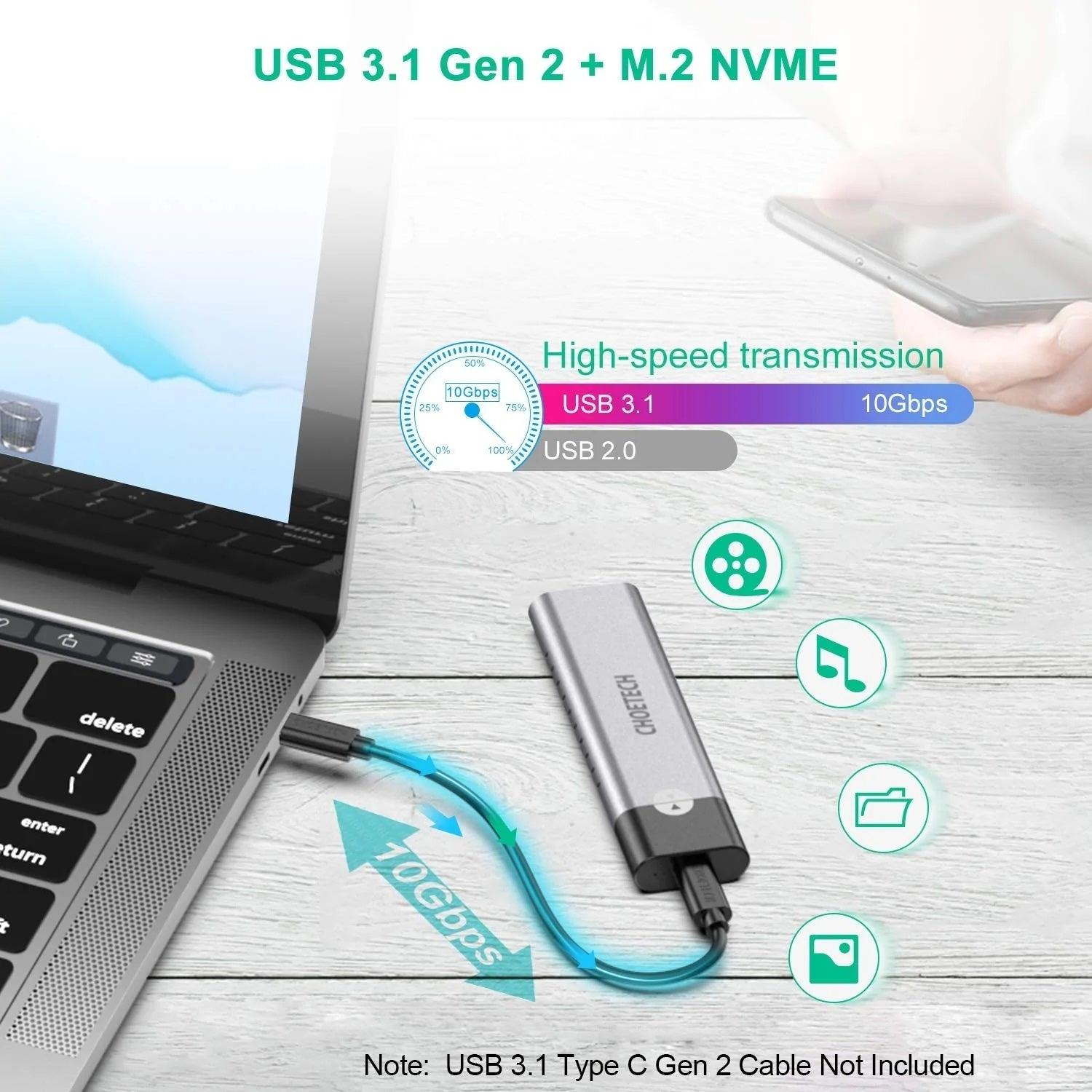 CHOETECH PC-HDE03 NVMe PCIe M.2 SSD To USB 3.1 Type C Gen 2 Adapter And Enclosure - John Cootes