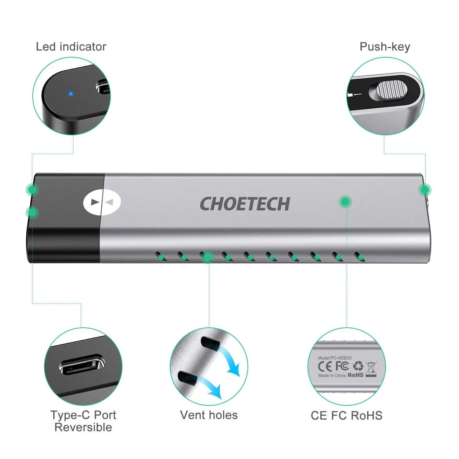 CHOETECH PC-HDE03 NVMe PCIe M.2 SSD To USB 3.1 Type C Gen 2 Adapter And Enclosure - John Cootes