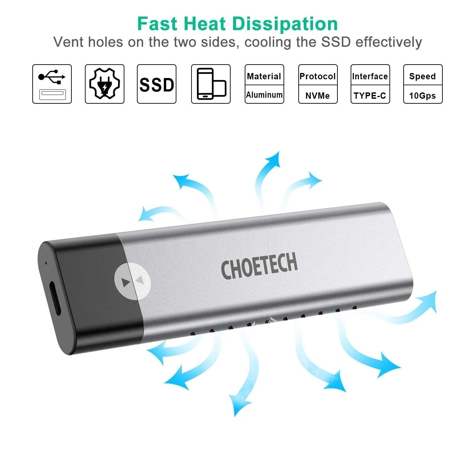 CHOETECH PC-HDE03 NVMe PCIe M.2 SSD To USB 3.1 Type C Gen 2 Adapter And Enclosure - John Cootes