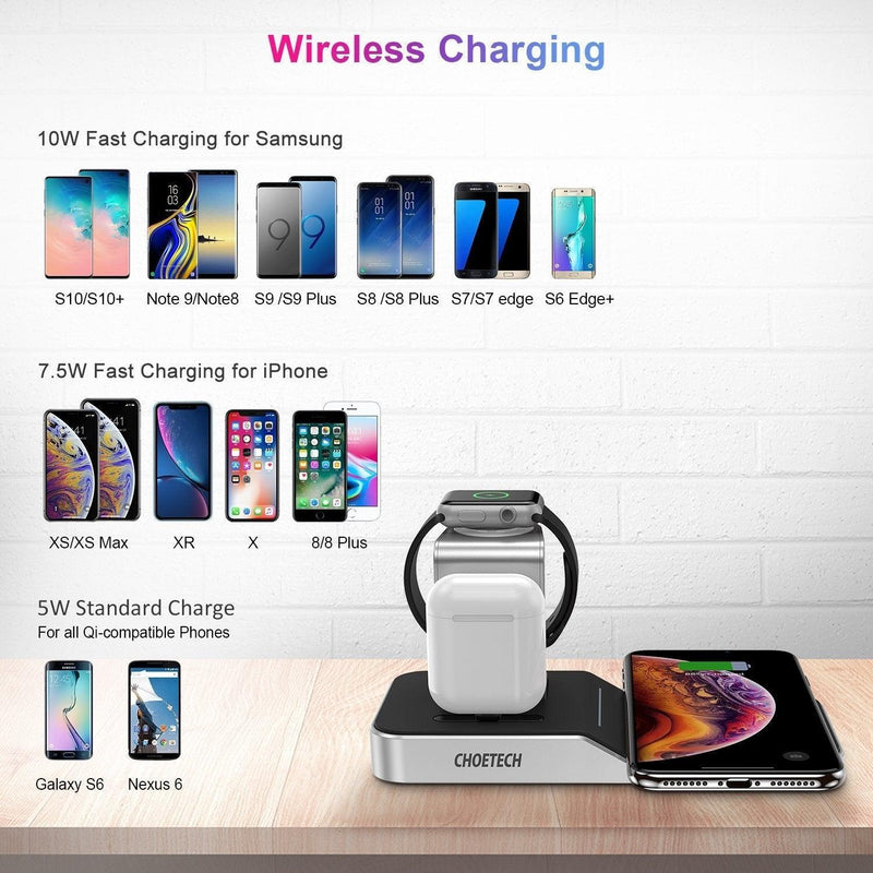 CHOETECH T316 4-in-1 Wireless Charging Station for iPhone/Apple Watch/iPod and all Qi Wireless Cell phones - John Cootes