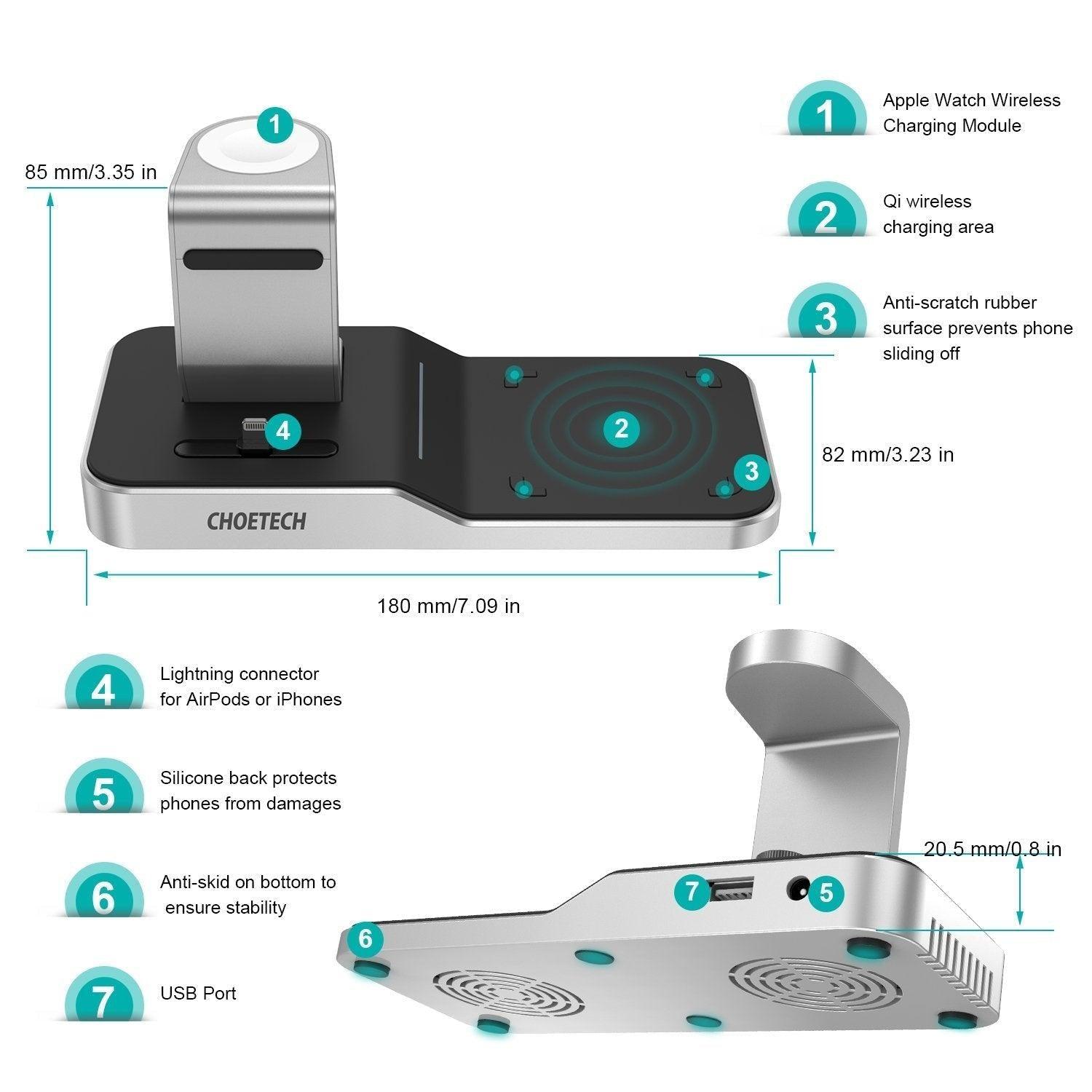 CHOETECH T316 4-in-1 Wireless Charging Station for iPhone/Apple Watch/iPod and all Qi Wireless Cell phones - John Cootes