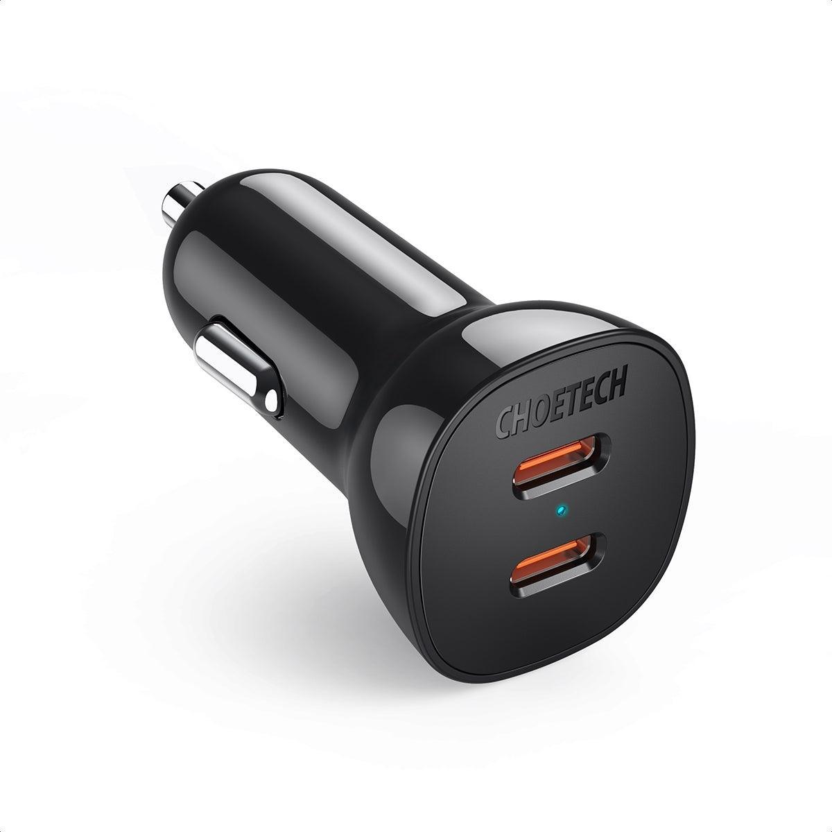 CHOETECH TC0008-BK Dual USB-C 36W Car Charger Adapter Black - John Cootes