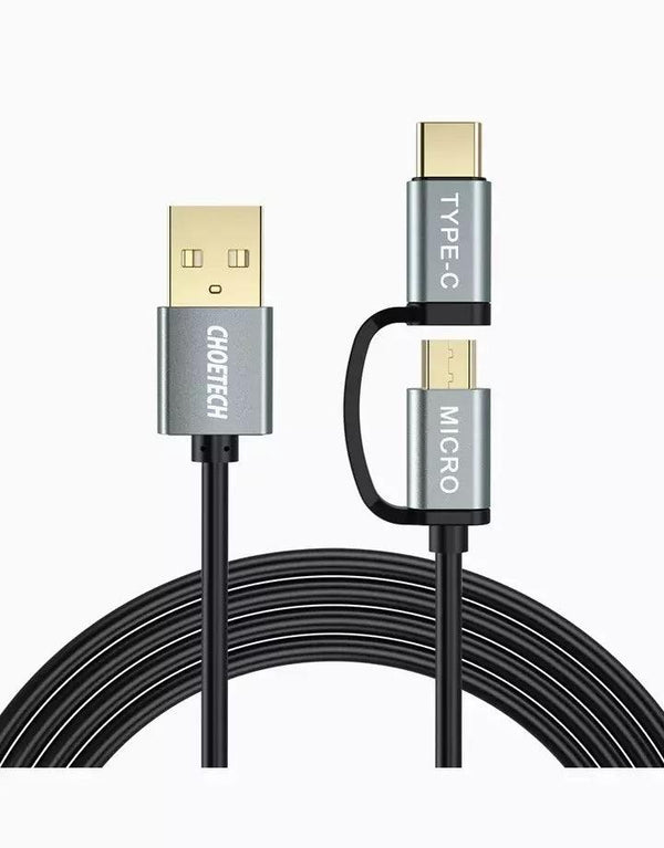 CHOETECH XAC-0012-102BK 2-in-1 USB Type C+Micro USB Cable 1.2m Charge & Sync for Samsung Phones - John Cootes