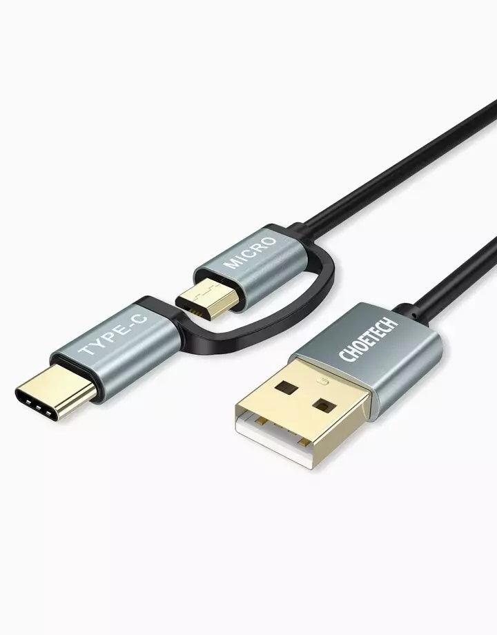 CHOETECH XAC-0012-102BK 2-in-1 USB Type C+Micro USB Cable 1.2m Charge & Sync for Samsung Phones - John Cootes