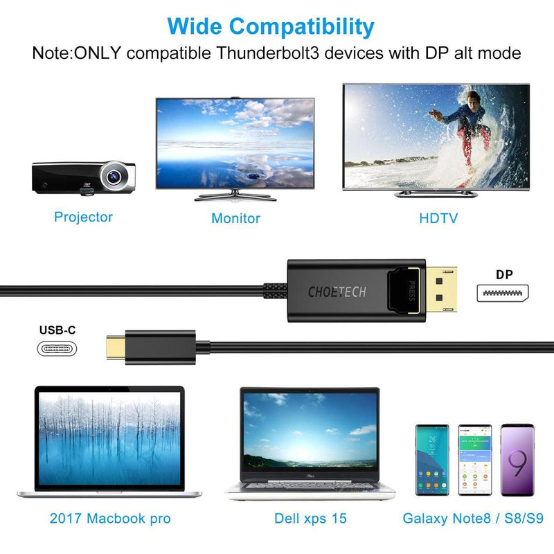 Choetech XCP-1801BK USB-C to DisplayPort Cable 1.8m - John Cootes
