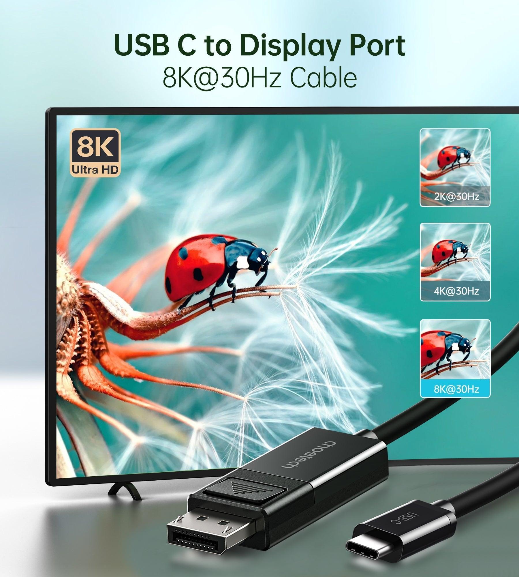 CHOETECH XCP-1803 USB-C To DisplayPort Cable 8K@30Hz 1.8M Two-Way - John Cootes