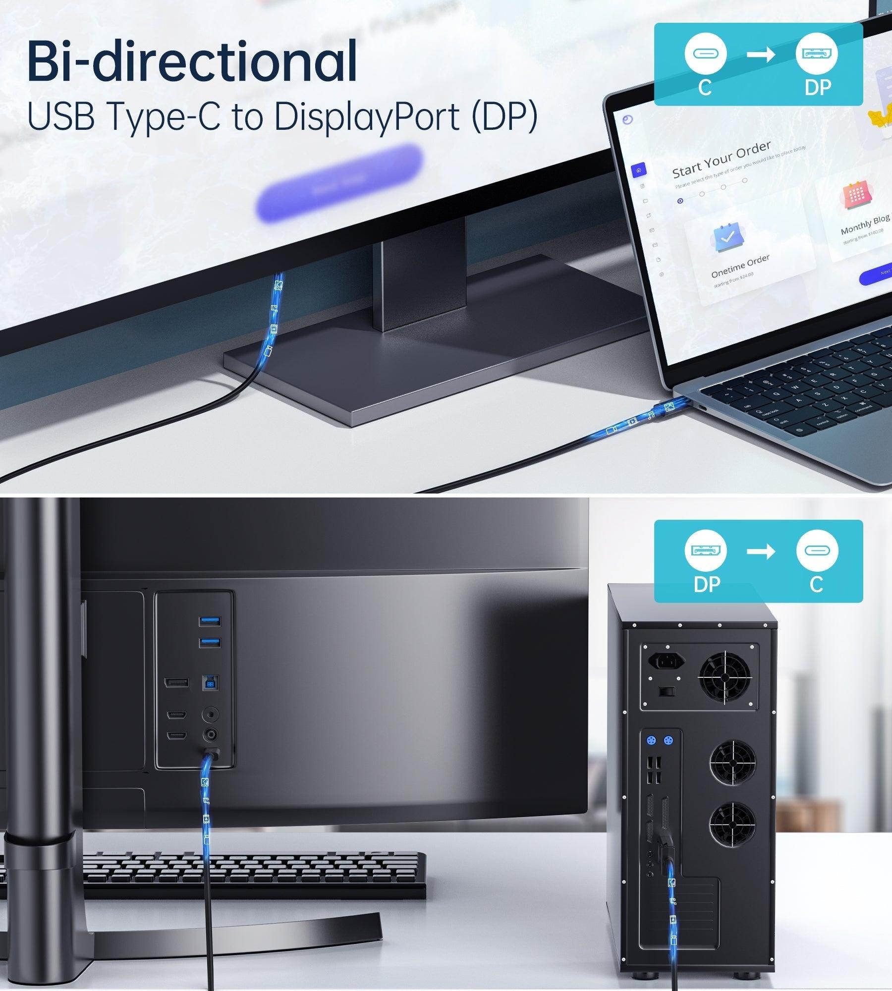 CHOETECH XCP-1803 USB-C To DisplayPort Cable 8K@30Hz 1.8M Two-Way - John Cootes